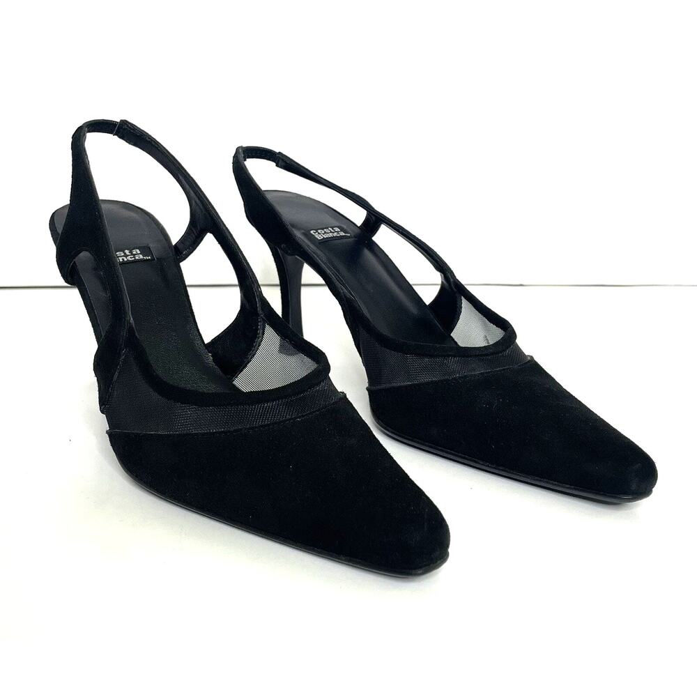 Costablanca Black Suede Stiletto Heel Slingback Pump Evening Shoe Size 6 Med